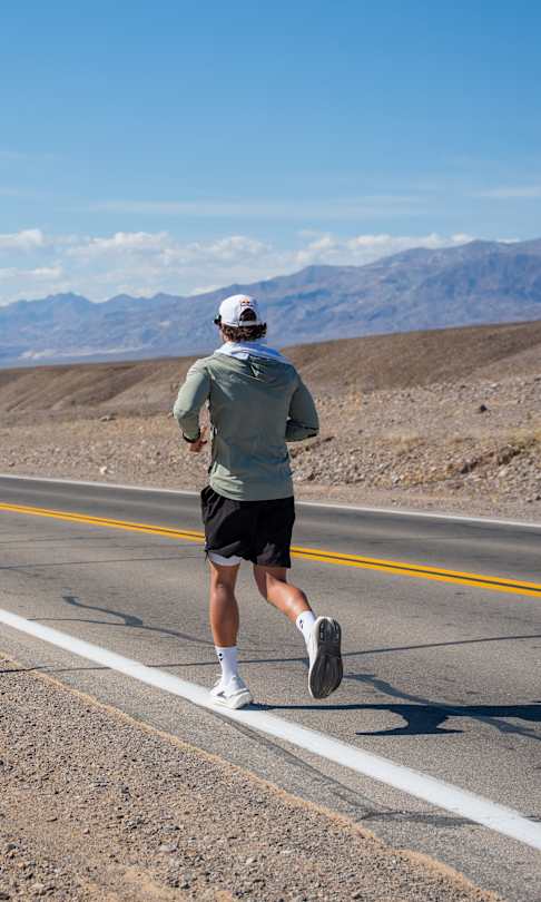 Red Bull athlete Arda Saatçi running during 2026 Red Bull Cyborg Season Ultra 600 in Death Valley, CA, USA on May 5, 2026.
