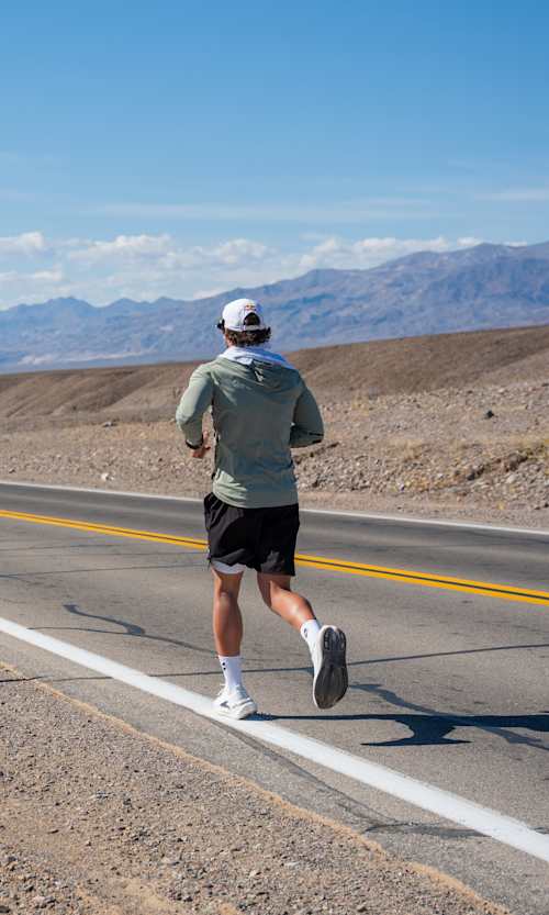 Red Bull athlete Arda Saatçi running during 2026 Red Bull Cyborg Season Ultra 600 in Death Valley, CA, USA on May 5, 2026.