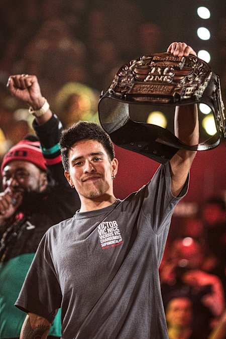 Victor celebrates at the 2015 Red Bull BC One World Finals in Rome