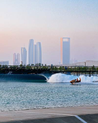 HUDAYRIAT ISLAND, ABU DHABI, UNITED ARAB EMIRATES - SEPTEMBER 28: A CT setting wave at the Abu Dhabi Longboard Classic on September 28, 2024 at Hudayriat Island, Abu Dhabi, United Arab Emirates. 