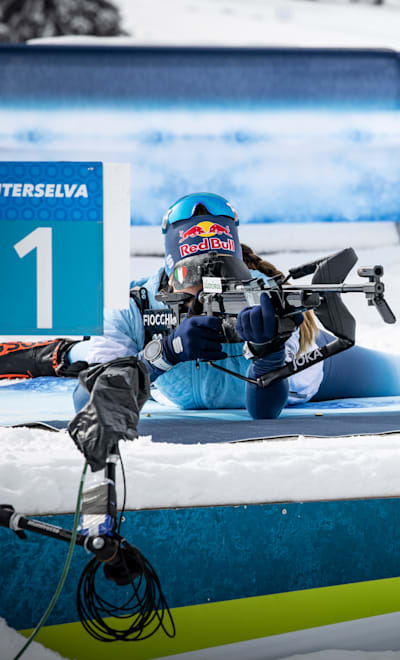 Dorothea Wierer performs during the Red Bull Doro Hunt in Anterselva, Italy on April 2, 2022.