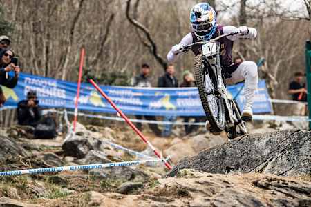 French rider Loïc Bruni racing in France at the opening round of the 2022 World Cup in Lourdes, France on March 26, 2022. 