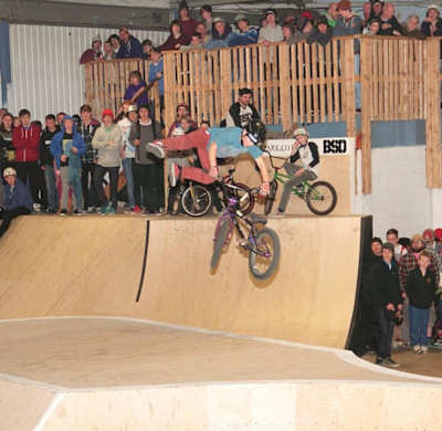 Kieran Reilly seen competing in an indoor BMX Park competition when he was a younger.