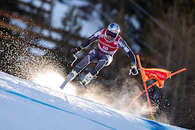 Blasting a 30-meter jump on skis