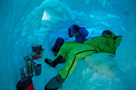 Sleeping in an ice cave.