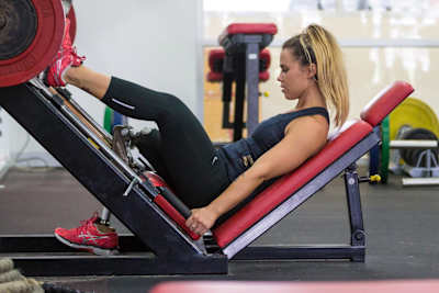 Paralympian medalwinning sprinter and long jumper Kelly Cartwright in training.