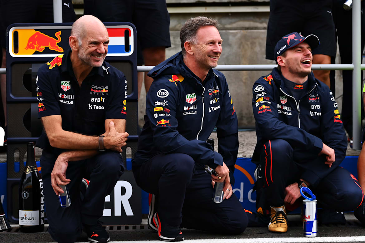 Adrian Newey, Christian Horner and Max Verstappen, Hungarian Grand Prix 2022