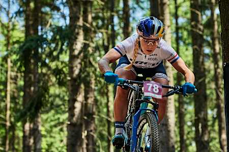 Evie Richards performs during UCI XC World Cup in Nove Mesto na Morave, Czech Republic on May 26, 2019.