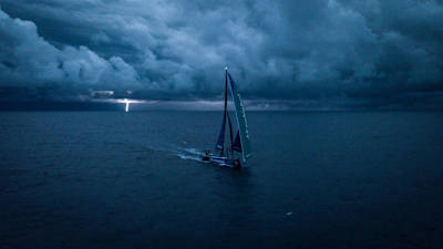 Leg 7 from Auckland to Itajai, day 18 on board AkzoNobel. 05 April, 2018. Lightning Storm Approaches Team Akzonobel on Last night.
