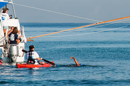 Diana Nyad beginning  her fifth attempt in August 2013