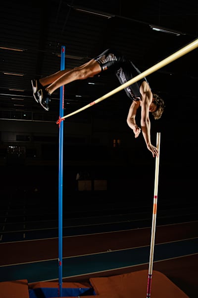 Armand Duplantis performs during a photoshoot in Uppsala, Sweden on January 29, 2020.