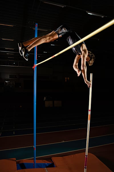 Armand Duplantis performs during a photoshoot in Uppsala, Sweden on January 29, 2020.