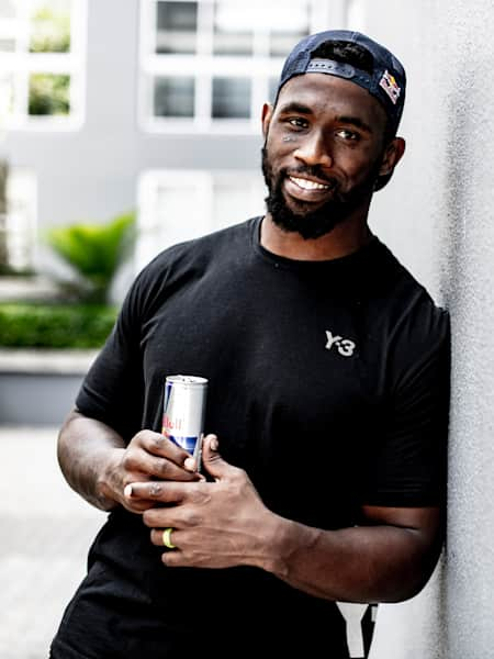 Siya Kolisi poses for a portrait with his hero can in Cape Town, South Africa on February 7, 2021.