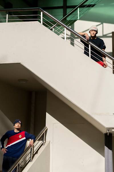 Hong10 and Phil Wizard pose for a portrait during a practice session at FXL Studio in Seoul, South Korea on October 19, 2022. 