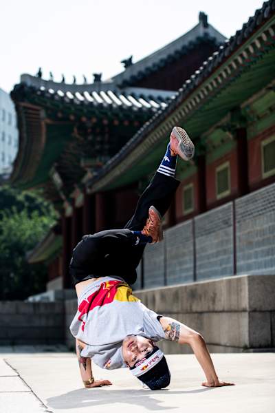 B-Boy Hong 10 poses for a portrait prior to the Red Bull Bc One Camp Korea in Downtown Seoul, South Korea on May 24, 2019. 