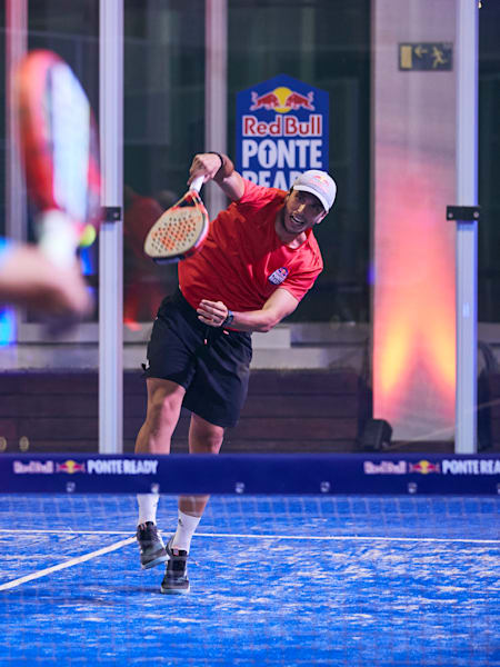 Padel player Alejandro Galán performs in Madrid, Spain on July 28, 2022.