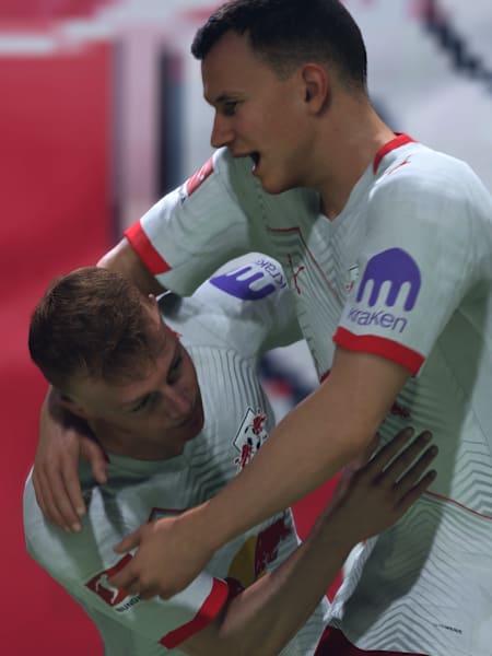 Three RB Leipzig players celebrate in FC 26.