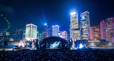 Clockenflap festival's impressive main stage sits in front of Hong Kong's famous skyline.