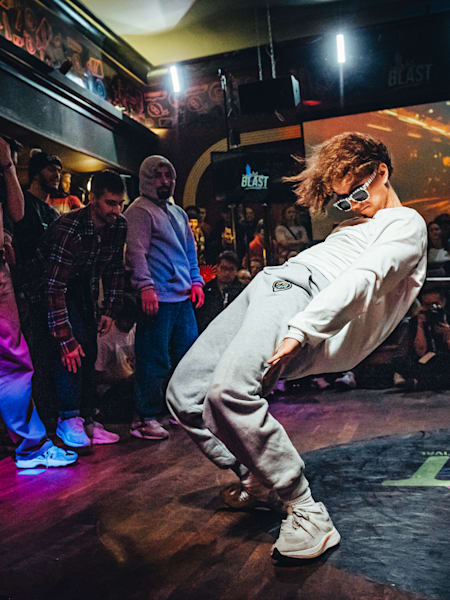 Participant performs at the battle during the Legits Blast Winter at the Tresor Club in Prague, Czech Republic on March 8, 2020