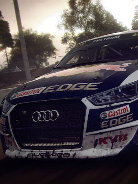 Exclusive screenshot of a Red Bull sponsored vehicle in DiRT Rally 2.0.