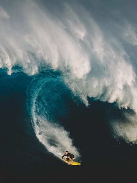 Maui local and pro surfer Dege O'Connell surfing big Jaws in Maui, Hawaii.