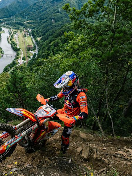 Manuel Lettenbichler of the RED BULL KTM FACTORY RACING team during the fourth off road day of FIM Hard Enduro World Championship 2023 Stop 3 - Red Bull Romaniacs in Sibiu, Romania on July 29, 2023.