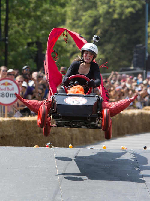 A member of the Dare Devils soapbox race team clears a jump