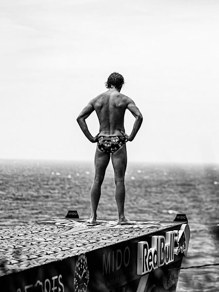 Gary Hunt of the UK prepares to dive during the final competition day of the fourth stop of the Red Bull Cliff Diving World Series in Sao Miguel, Azores, Portugal on June 22, 2019.