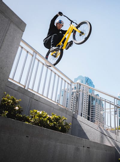 Danny hops up onto a handrail in San Francisco, United States in April 2022.
