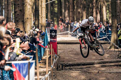 Nino Schurter in action at the XCO World Cup in Nove Mesto on May 21, 2017