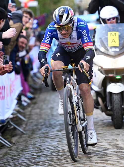 Remco Evenepoel of Belgium and Team Red Bull - BORA - hansgrohe competes in the chase group during the 110th Tour of Flanders on April 05, 2026.