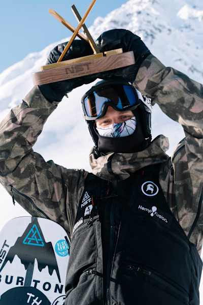 Men's champion Mikkel Bang poses for a portrait at Red Bull Natural Selection Tour at Tordrillo Mountain, Alaska, USA on 23 March, 2021.