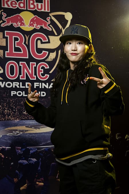 B-Girl Freshbella from South Korea poses for a portrait for the last chance cypher at the Red Bull Bc One Camp in Gdansk, Poland on November 3, 2021 