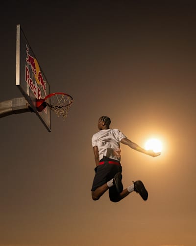 AJ Dybantsa times his leap with the setting sun in San Pedro