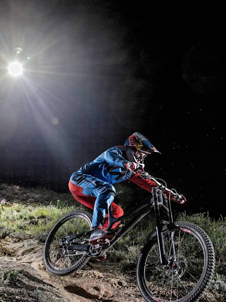 Loïc Bruni in action during filming of Night Chase in Cannes