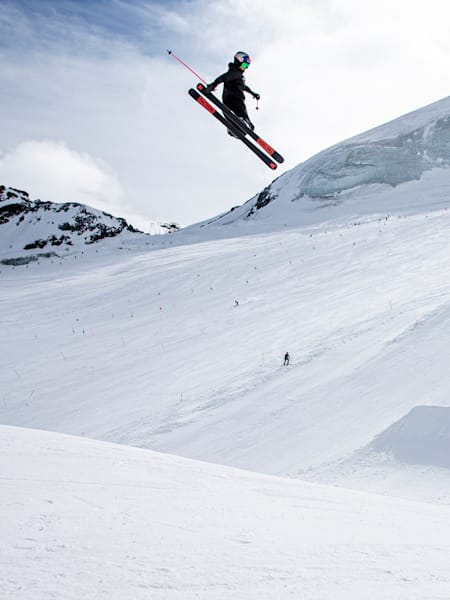 Eileen Gu trains at Stomping Grounds in Saas-Fee, Switzerland on October 10, 2020.