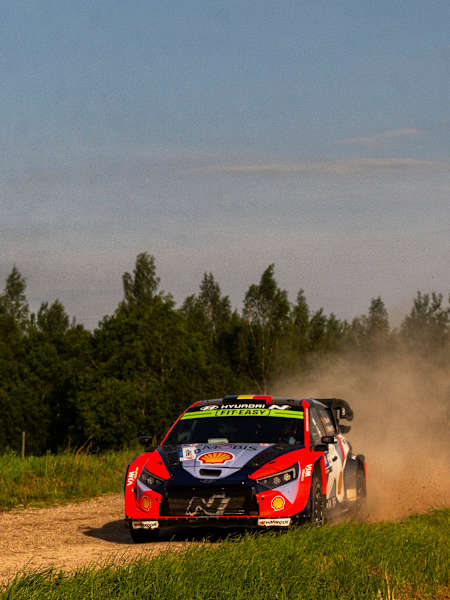Thierry Neuville of team HYUNDAI SHELL MOBIS WORLD RALLY TEAM performing during the  World Rally Championship Estonia in Tartu, Estonia on July 19, 2025.