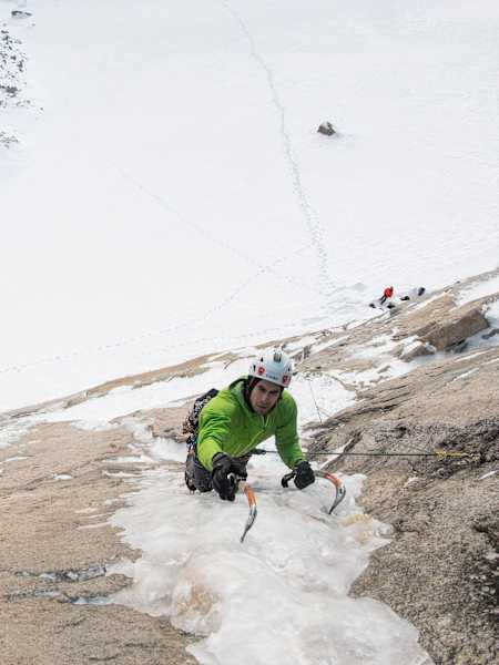 Tyler Kempney climbs towards the camera in Colorado.