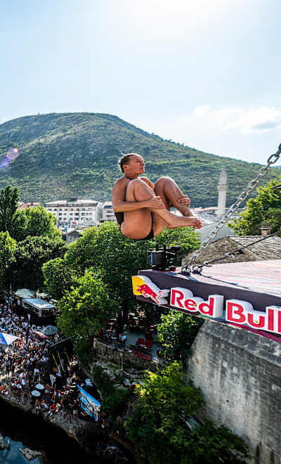 Rhiannan Iffland of Australia dives during the final competition day of the third stop of the Red Bull Cliff Diving World Series in Mostar, Bosnia and Herzegovina on September 6, 2025.