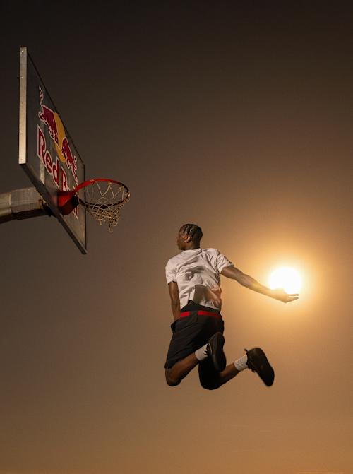 AJ Dybantsa times his leap with the setting sun in San Pedro