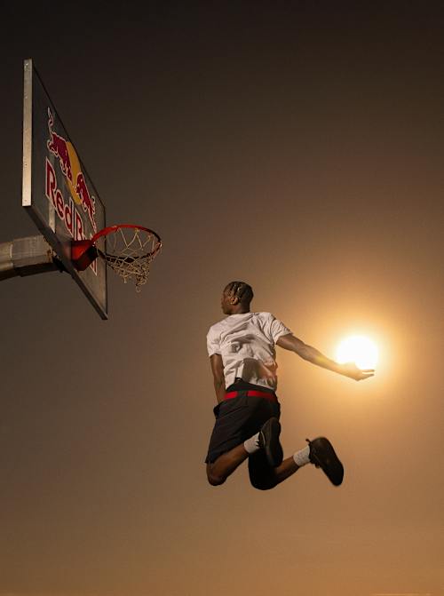 AJ Dybantsa times his leap with the setting sun in San Pedro