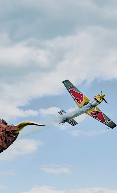Dario Costa of Italy flies in an Edge 540 while the Percussive Planet Ensemble performs in Spielberg, Austria on June 22, 2020.