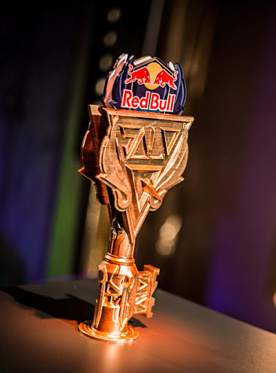 Picture of the Red Bull Solo Q trophy.