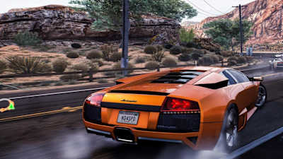 Una captura de pantalla de Need for Speed: Hot Pursuit Remastered de 2020 muestra un Lamborghini haciendo drifting.