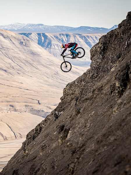 MTB freerider Carson Storch pushes fear to the back of his mind as he takes a huge drop from a cliff.