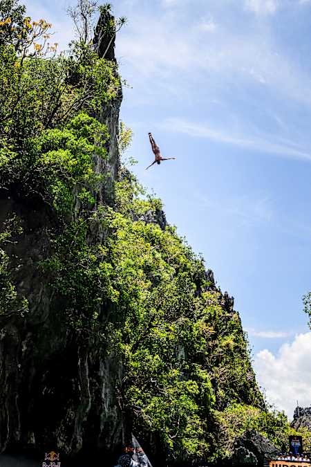 Molly Carlson during a cliff dive.