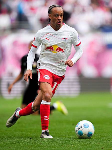 Xavi Simons of RB Leipzig controls the ball during the 1st Bundesliga match between RB Leipzig and VfB Stuttgart at Red Bull arena, Leipzig, Germany on May 17, 2025