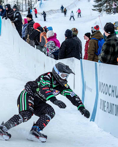 Athletes perform during the ATSX 500 race, the third stop of the Red Bull Ice Cross World Championship in Mont du Lac, USA on January 18, 2020.