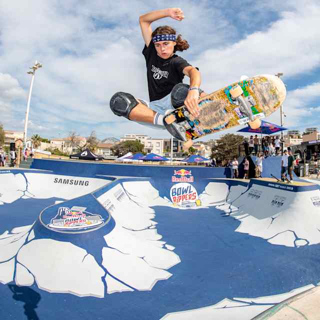 Nathan Matheron does a frontside air at Red Bull Bowl Rippers in Marseille, France on September 2, 2023