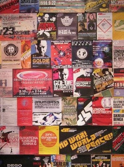 Flyers from the golden era of UK drum 'n' bass.